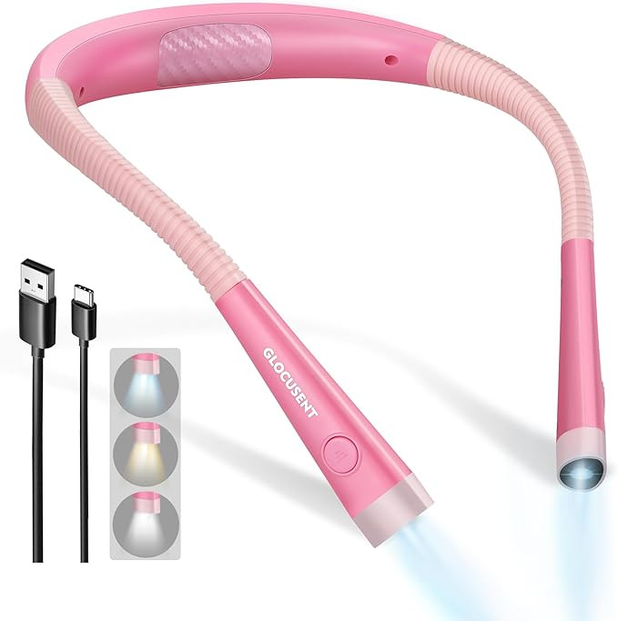 Glocusent Book Light, 3-Color & 6-Brightness Reading Light, Bendable Neck Light, 80-hr Lasting Re... | Amazon (US)
