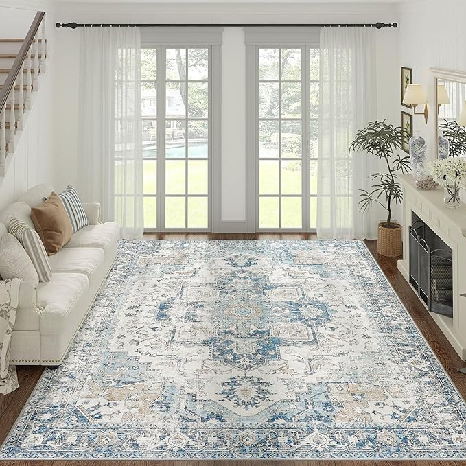 jinchan Area Rug 8x10 Washable Living Room Rug Vintage Indoor Large Floor Cover Distressed Lightw... | Amazon (US)