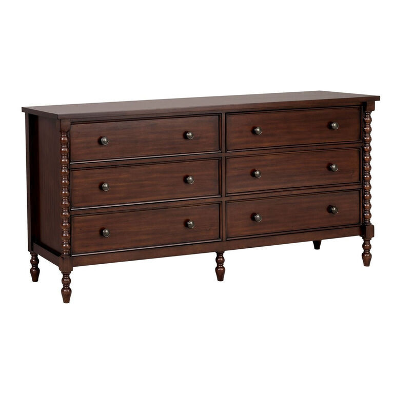 Morocco Brown Large Wood Turned Bobbin Leg 6 Drawer Dresser | World Market