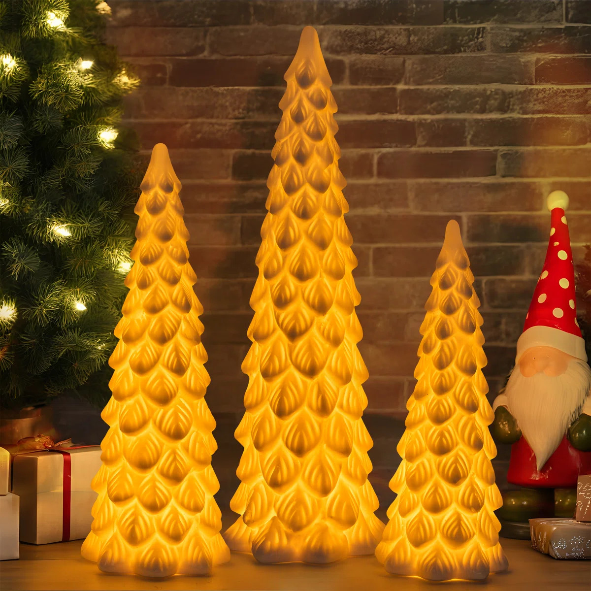The Holiday Aisle® Xmas 3-Piece White Ceramic Christmas Tree LED Light Set | Wayfair | Wayfair North America