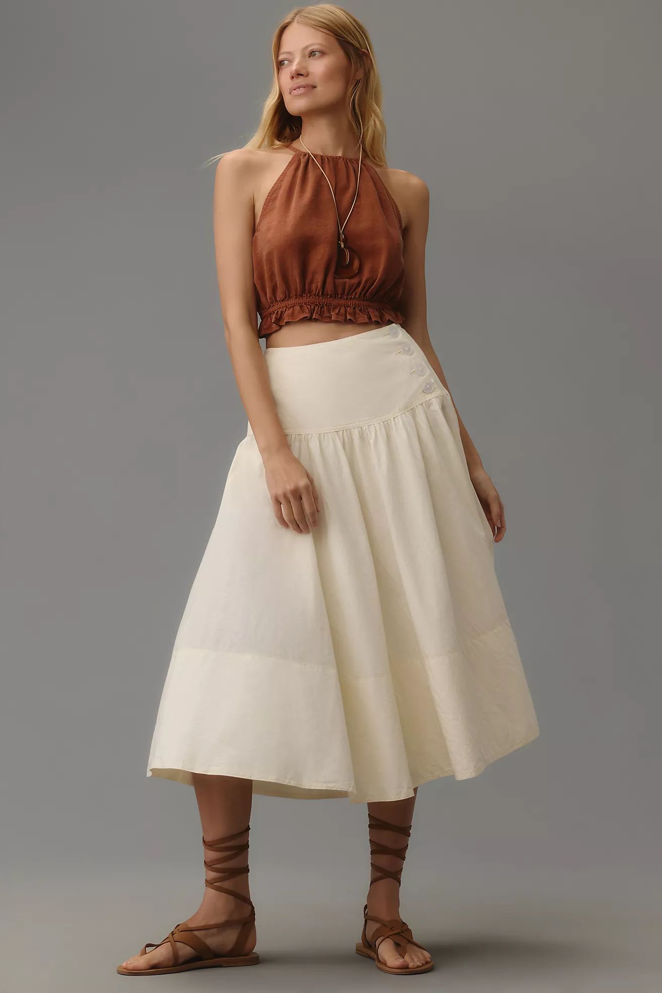 Maeve Drop-Waist Wrap Midi Skirt | Anthropologie (US)