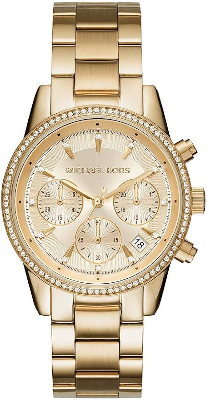 Michael Kors Women's Ritz Stainless Steel Watch With Crystal Topring | Amazon (US)