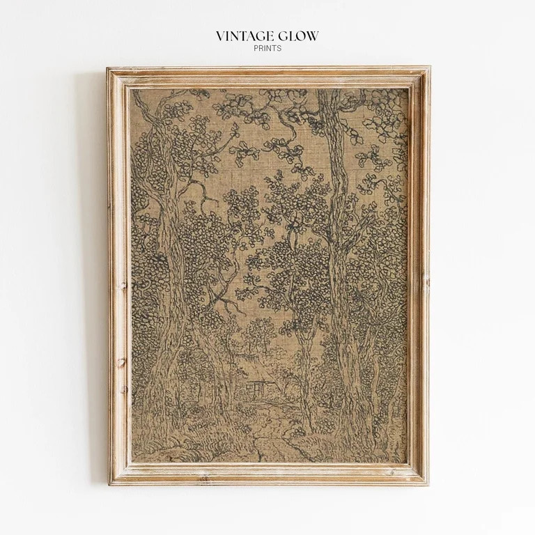 Vintage Woodland Landscape Sketch Print | Antique Moody Farmhouse Rustic Drawing Wall Art | | Walmart (US)