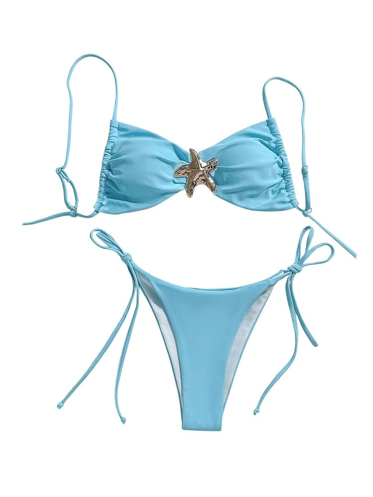 Milumia Women's Bikini Set Metal Starfish Swimsuit Tie Side 2 Pieces String Bathing Suit | Amazon (US)