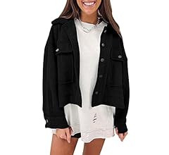 ANRABESS Women Waffle Knit Cropped Shacket Shirt Long Sleeve Collared Button Down Pockets Thermal... | Amazon (US)