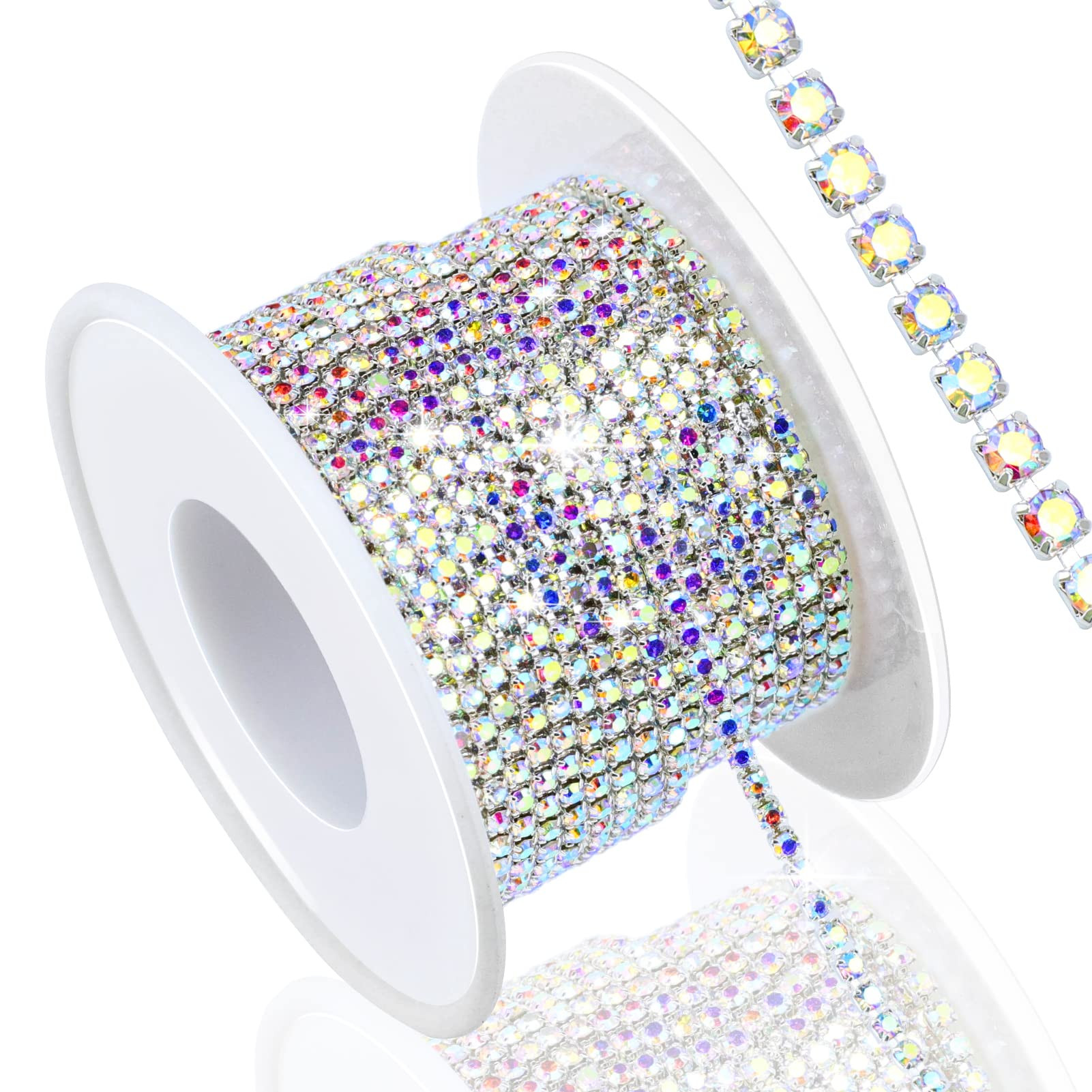 Dowarm 10 Yards 2MM Crystal Rhinestone Close Chain Trim for Sewing Crocs Shoes Clothes Cups, SS6 Claw Rhinestone Chain for Craft Jewelry Wedding Bouquet DIY Decoration, Silver AB | Amazon (US)