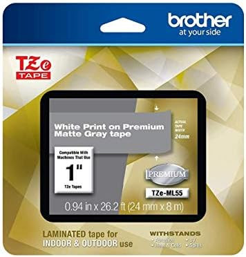 Brother P-touch TZe-ML55 White Print on Premium Matte Gray Laminated Tape 24mm (0.94”) wide x 8... | Amazon (US)