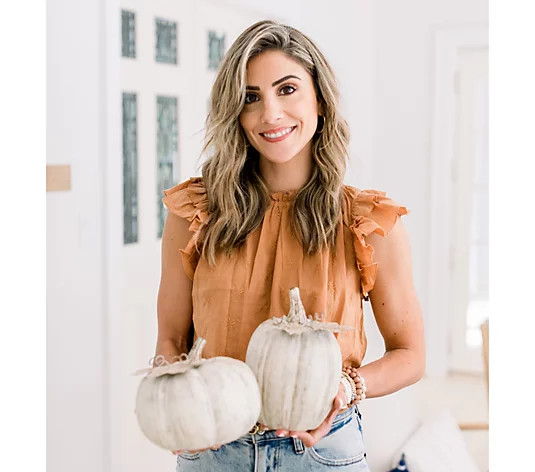 Set of 2 White Wash Wooden Pumpkins by Lauren McBride - QVC.com | QVC