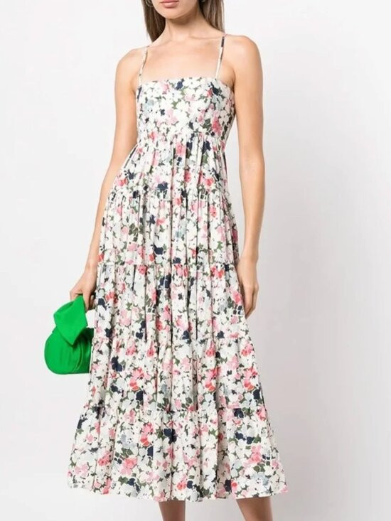 Cinq a Sept | Gavin Floral Print Tiered Cotton Maxi Dress in Papyrus Multi | Poshmark
