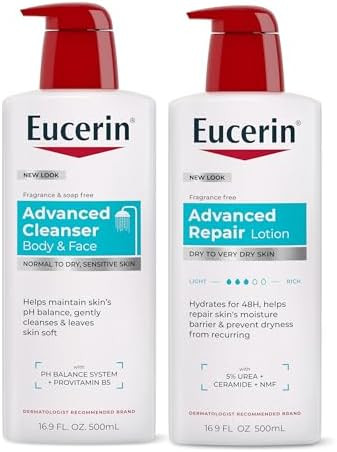 Eucerin Advanced Repair Body Lotion, 16.9 FL OZ Pump Bottle, and Eucerin Advanced Cleansing Body ... | Amazon (US)
