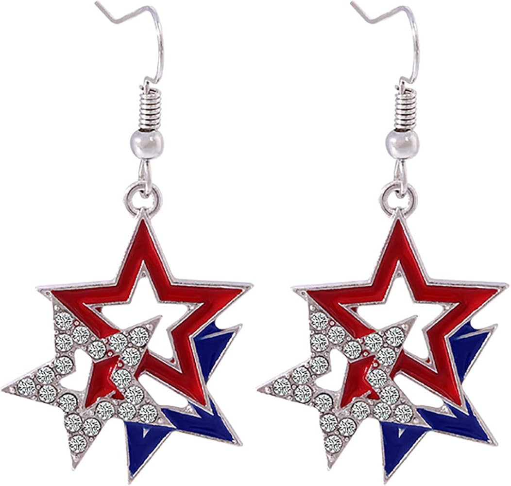 USA Patriotic Dangle Earrings for Women,Red White Blue Stripe American Flag Earrings,Acrylic Star... | Amazon (US)