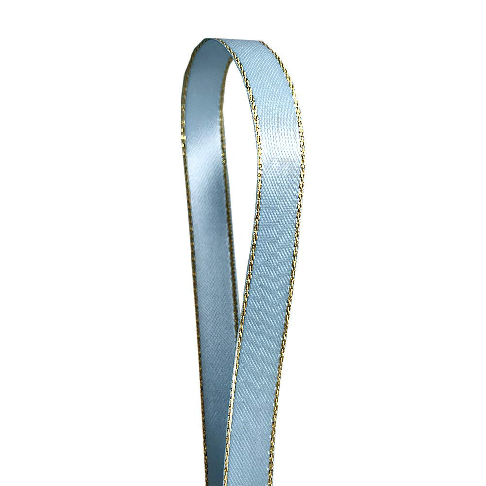 QIANF Light Blue Double Face Satin Ribbon with Gold Border, 3/8 Inch X 50Yd | Amazon (US)