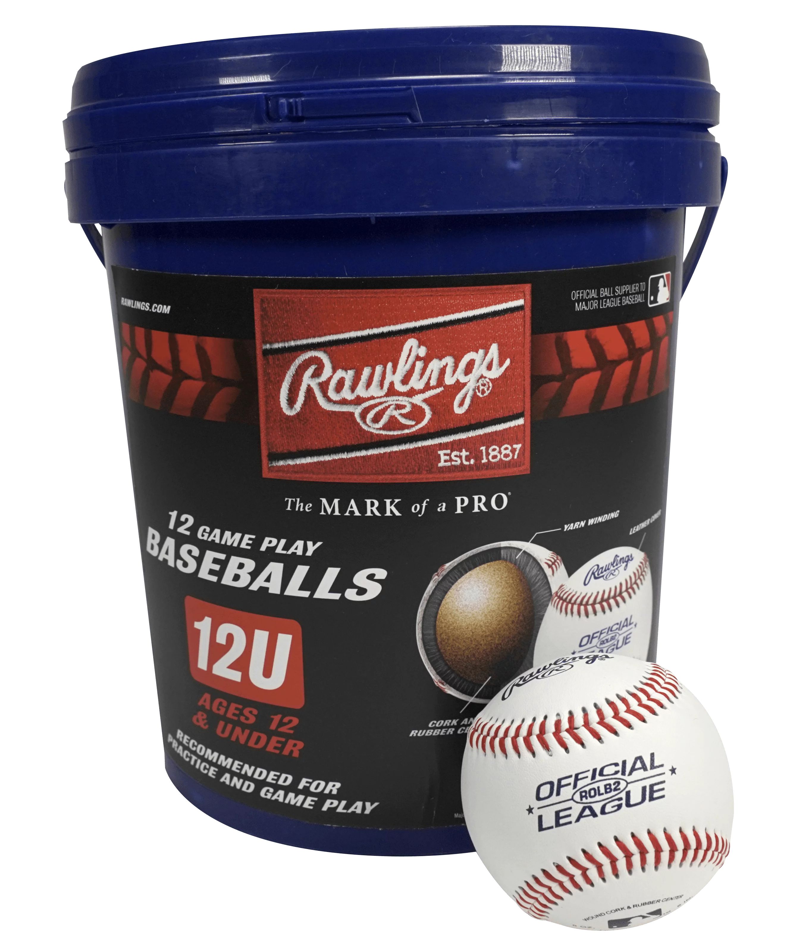 Rawlings ROLB2 12U Official League Youth Practice Baseball Bucket, 12 Count | Walmart (US)