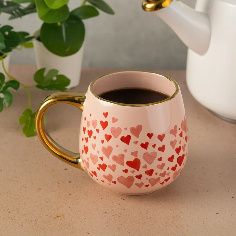 Thyme & Table Stoneware Hearts Mug, Gold Handle, 16.9 fl oz | Walmart (US)