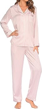 Ekouaer Satin Pajamas Women's Long Sleeve Sleepwear Silk Soft Button Down Loungewear Pjs Set S-XX... | Amazon (US)