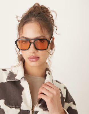 ASOS DESIGN aviator sunglasses in peach lens | ASOS | ASOS (Global)