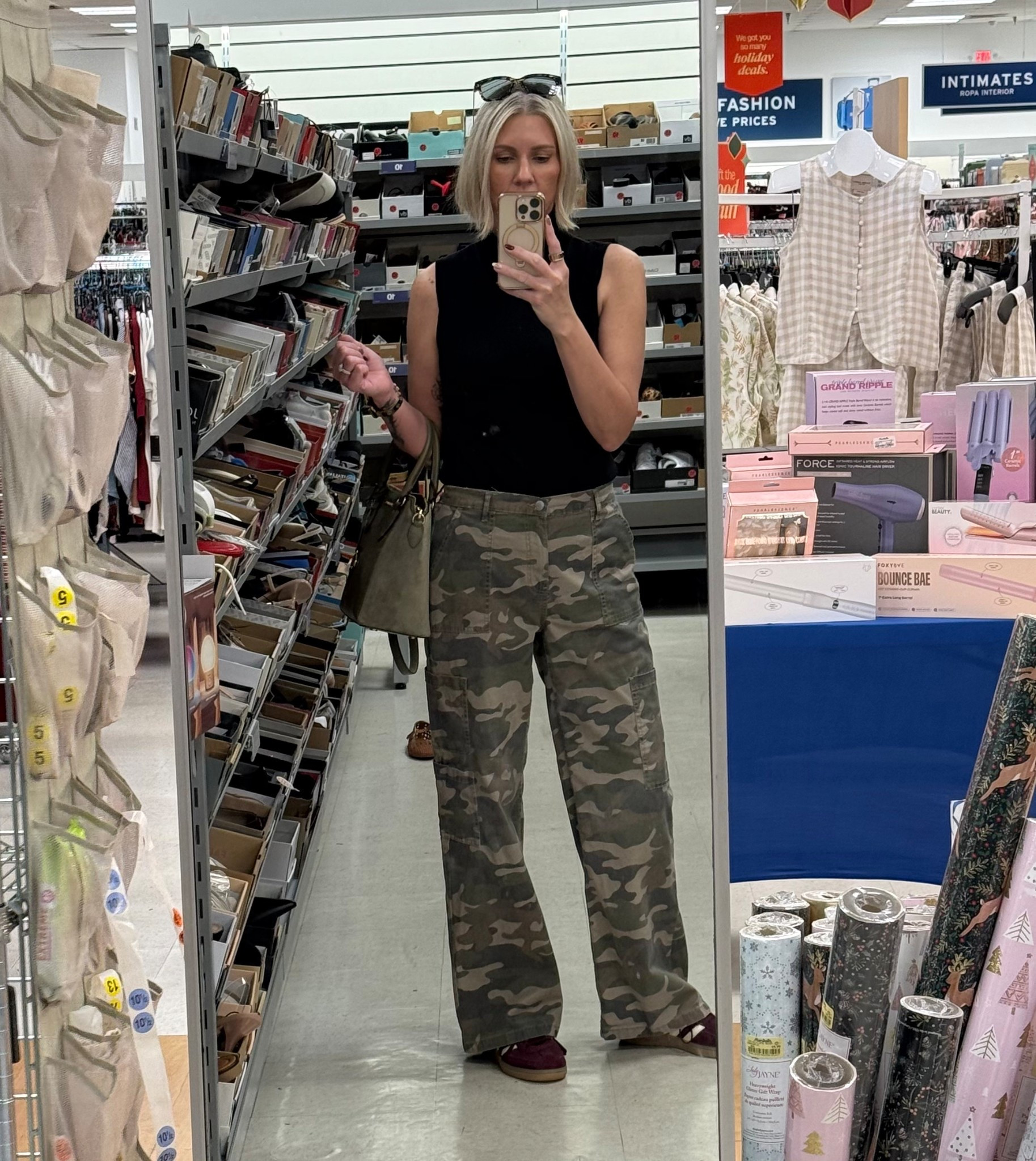 Felt cute, so why not?! 

These camo pants from Walmart are $17 can you believe that?! Insane! 

You can pretty much wear them with any pop of color. Like red, blue, purple, whatever you like. And of course the standard neutral colors as well, like I’m wearing here. I’m wearing a medium in the pants. 

This mock neck tank is from a few years ago, from the Scoop brand at Walmart. Proof that their clothing lasts!! But I’ll link up a similar option. 

Finished it off with my maroon Spezials, Michael Kors bag, and Diff sunglasses. What a mash up! 😂

#LTKootd #LTKOver40