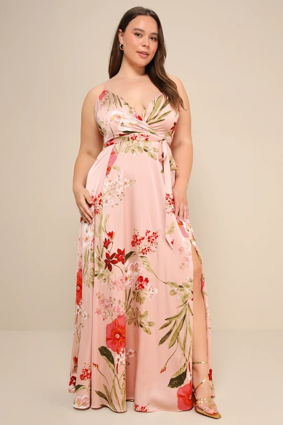 Still the One Blush Pink Floral Print Satin Maxi Dress | Lulus