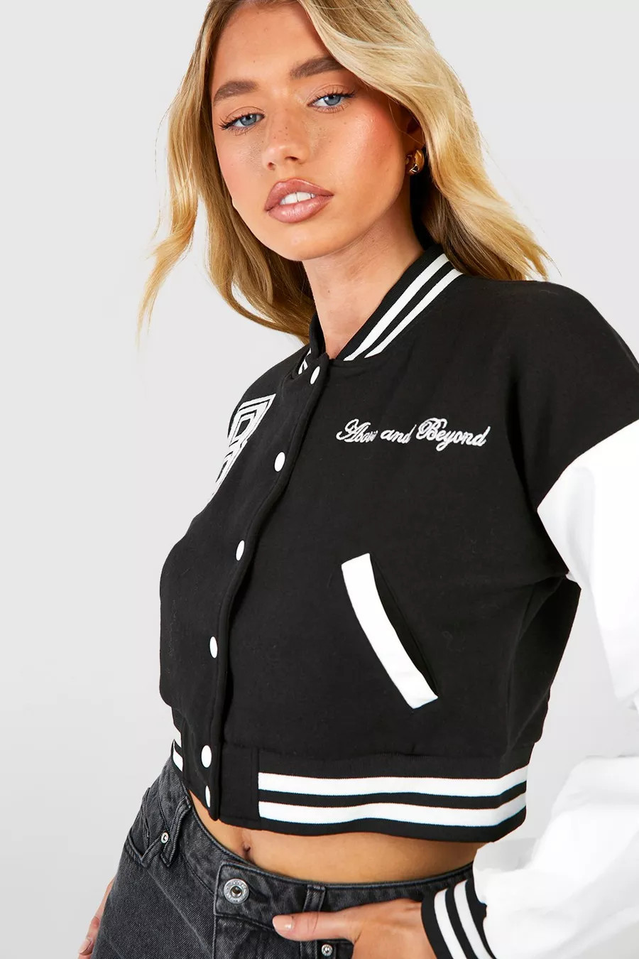 Crop Varsity Bomber Jacket | Boohoo.com (US & CA)