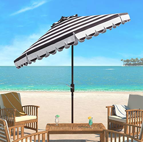 Safavieh PAT8011D Outdoor Collection Maui Black and White Single Scallop Striped 9Ft Crank Push Butt | Amazon (US)