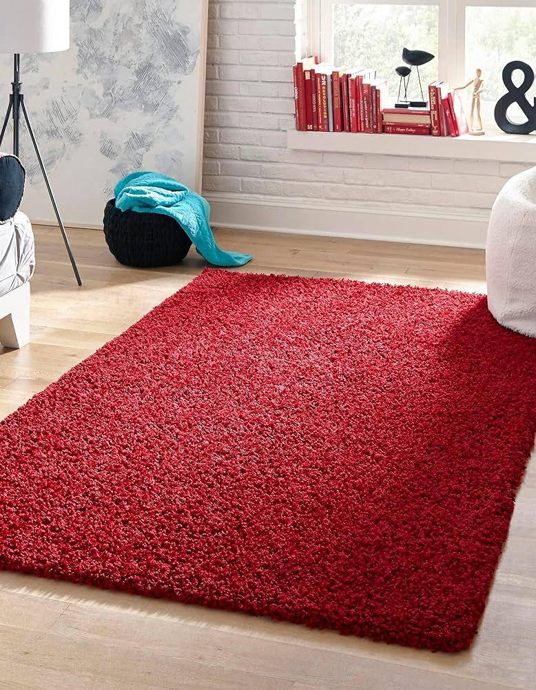 Rugs.com - Über Cozy Solid Shag Collection Rug – 8' x 10' Cherry Red Shag Rug Perfect for Livi... | Amazon (US)