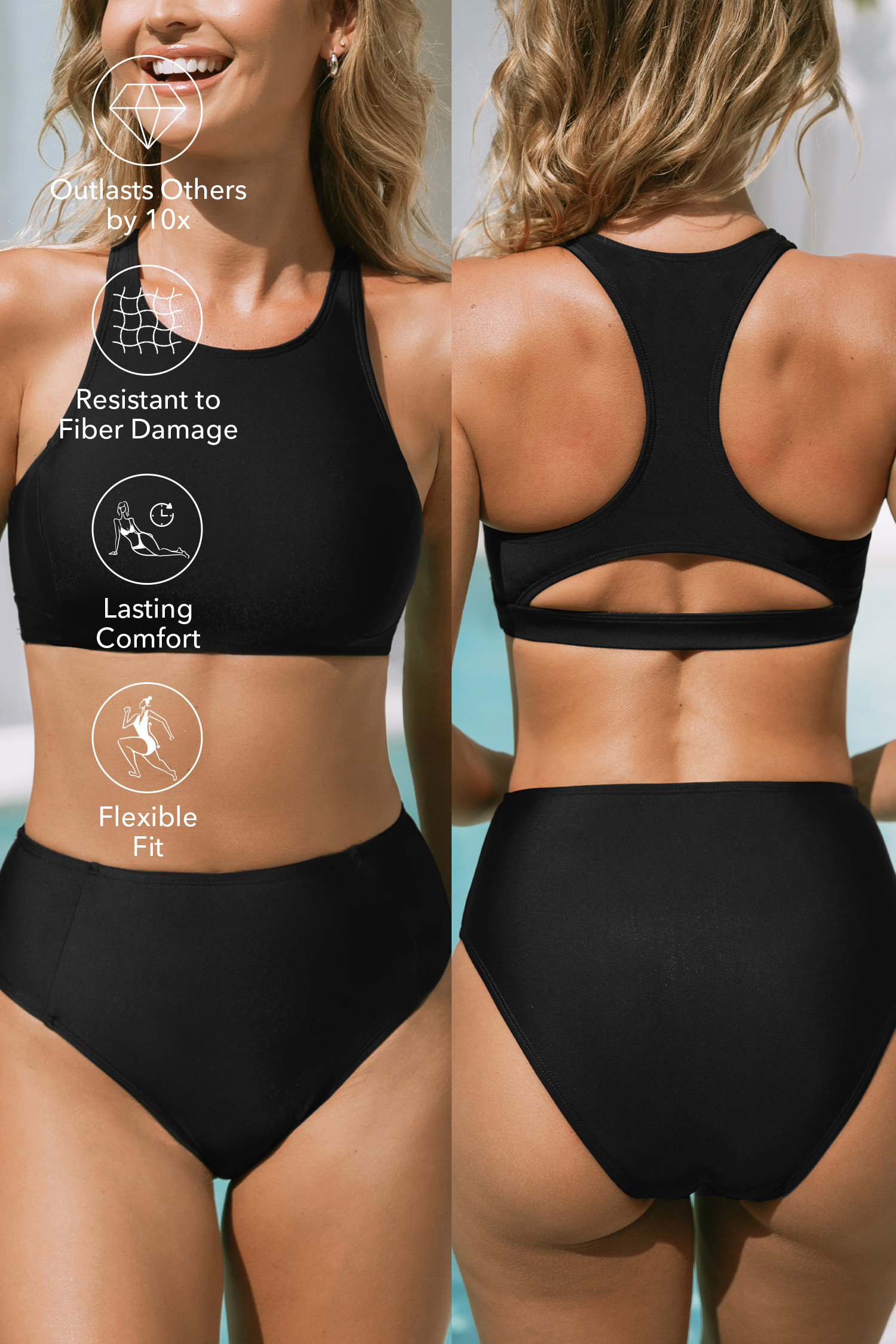 Lycra Black Sporty Bikini Bralette & Classic Bottoms Set | Cupshe US