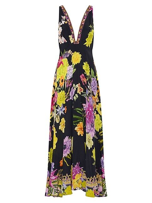 V-Neck Floral Silk Maxi Dress | Saks Fifth Avenue
