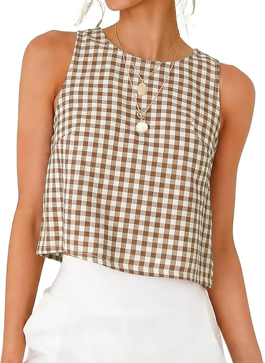IDEALSANXUN Womens Gingham Crop Tank Tops 2026 Spring Summer Sleeveless Vest Top | Amazon (US)