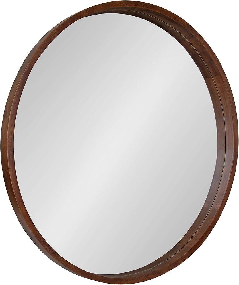 Kate and Laurel Hutton Round Wood Wall Mirror, 36" Diameter, Walnut Brown, Geometric Modern Farmh... | Amazon (US)