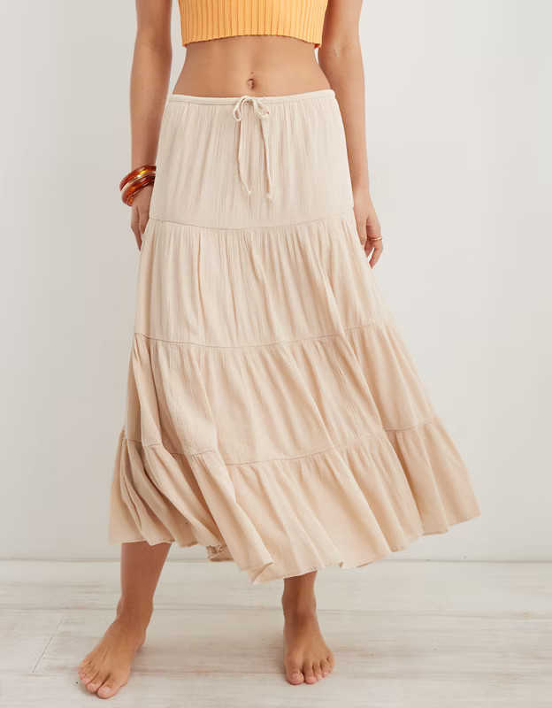 Aerie Beach Club Tiered Maxi Skirt | American Eagle Outfitters (US & CA)