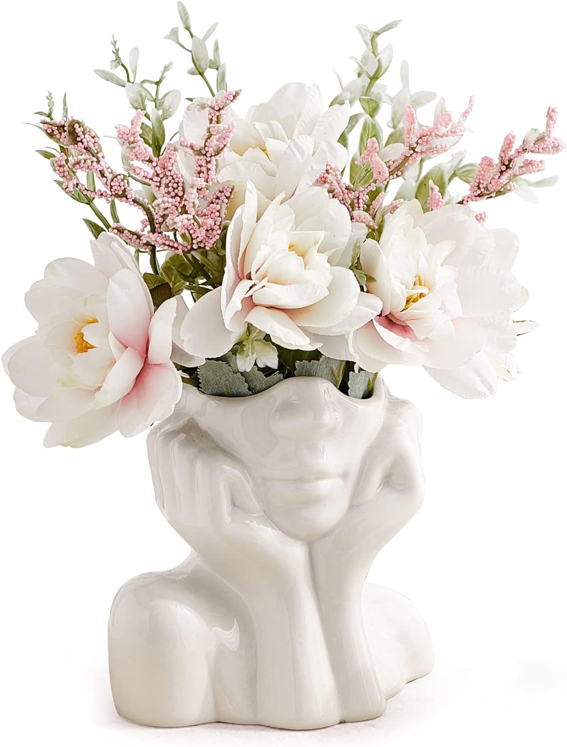 Octdays Ceramic Face Vase，Lady Form Head Half Body Bust Vases，White Ceramic Vase,Modern Nordi... | Amazon (US)