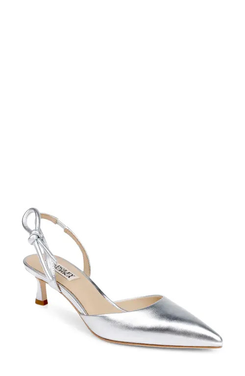 Badgley Mischka Bridal Gentry Slingback Pointed Toe Kitten Heel Pump in Silver Leather at Nordstrom, Size 11 | Nordstrom