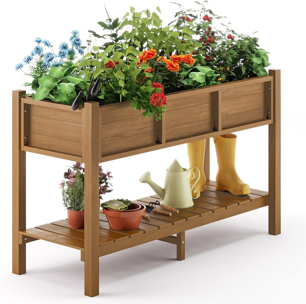 LUE BONA Raised Garden Bed with Tools, 47*18*29 in, Poly Elevated Planter Box with Legs And Stora... | Amazon (US)