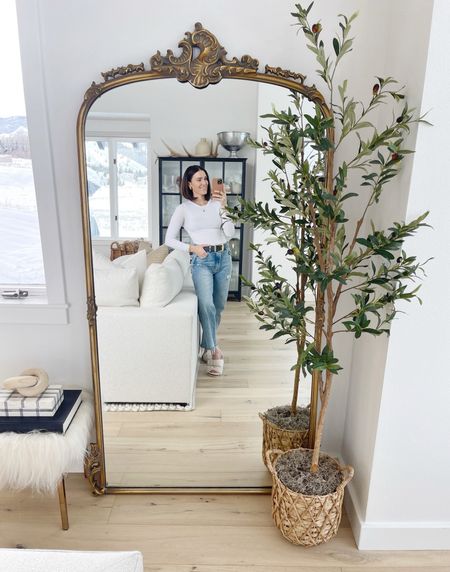 HOME \ living room floor mirror styling with a new faux olive tree (under $50) from Walmart! A great decor refresh for spring🌿

#LTKMostLoved #LTKfindsunder50 #LTKhome