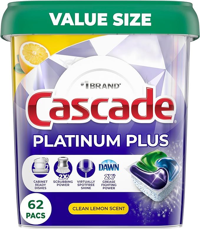 Cascade Platinum Plus Dishwasher Pods, Dish Detergent ActionPacs, Clean Lemon, 62 Count | Amazon (US)