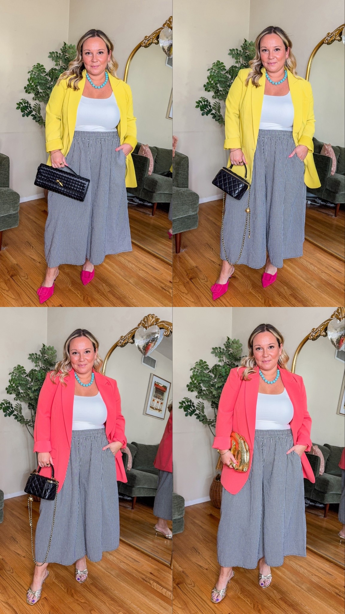 Styling the viral gingham pants from Amazon 
Pants size LARGE 
Blazer size LARGE 
Tank size XL 
Heels size up half size 

Spring outfit, business casual, workwear, office outfit, Amazon fashion, Amazon finds, Express, blazer, spring shoes, petite style 

#LTKMidsize #LTKSeasonal #LTKPetite