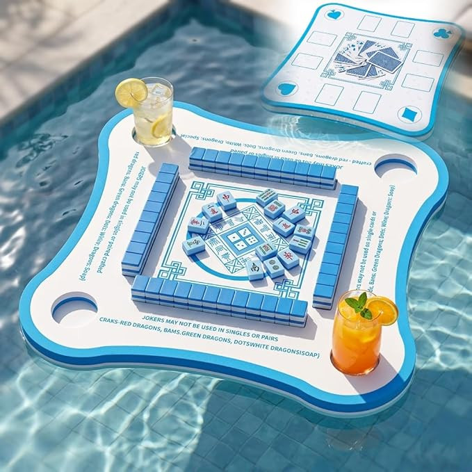 Floating Mahjong Table for Pool, Double-Sided Waterproof Float Board with Rules, Game Tray for Ca... | Amazon (US)