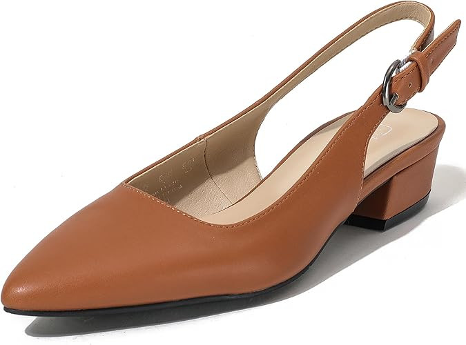 KKP Women's Comfortable Low Heel Block Pointed Pump Shoes Womens Banks Slingback Heel Shoes | Amazon (US)