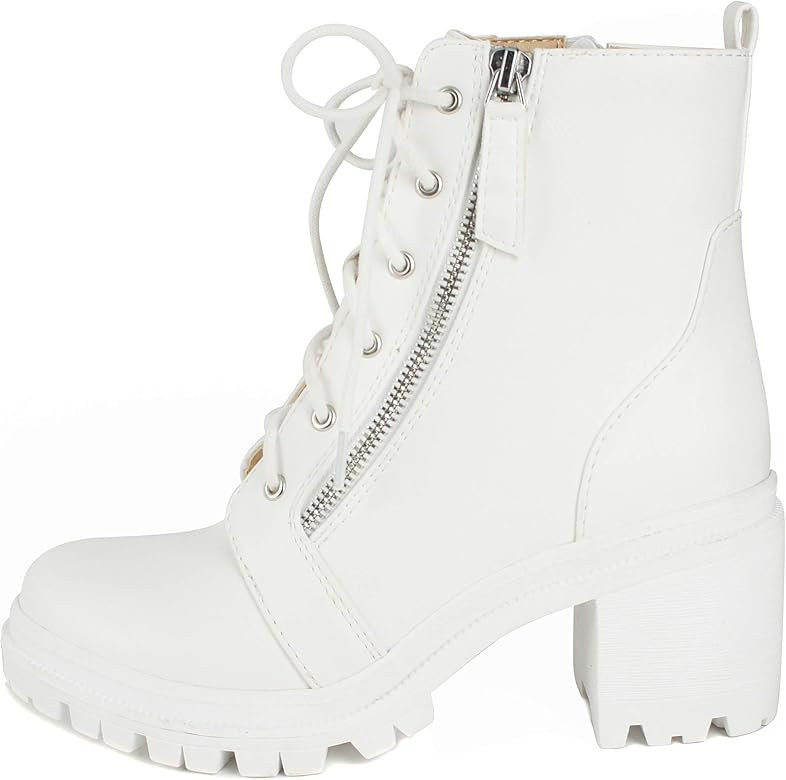 Soda Indiana Women's Faux Leather Lace Up High Chunky Heel Ankle Booties | Amazon (US)