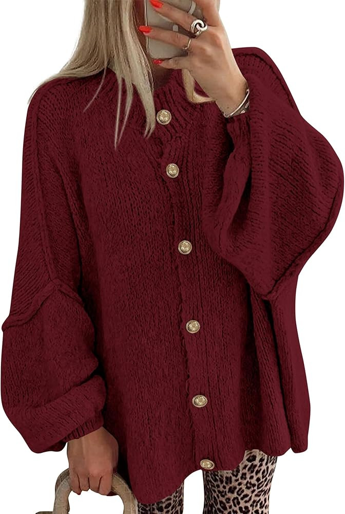 BTFBM Cardigan Sweaters for Women 2025 Fall Clothes Lantern Long Sleeve Button Open Front Chunky ... | Amazon (US)