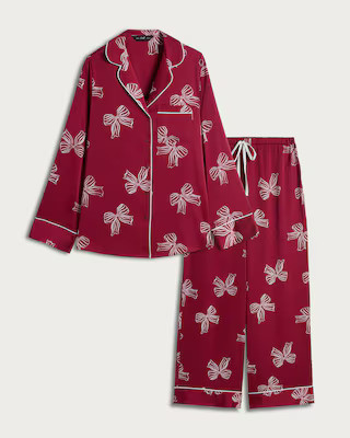 F&F Satin Bow Print Pyjama Set in Red | Tesco F&F