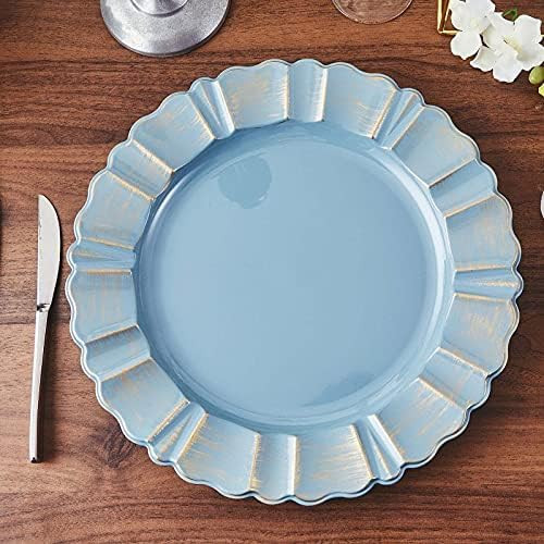Set of 6 - 13" Round Charger Plates With Waved Scalloped Rim Wedding Decoration - Dusty Blue | Amazon (US)