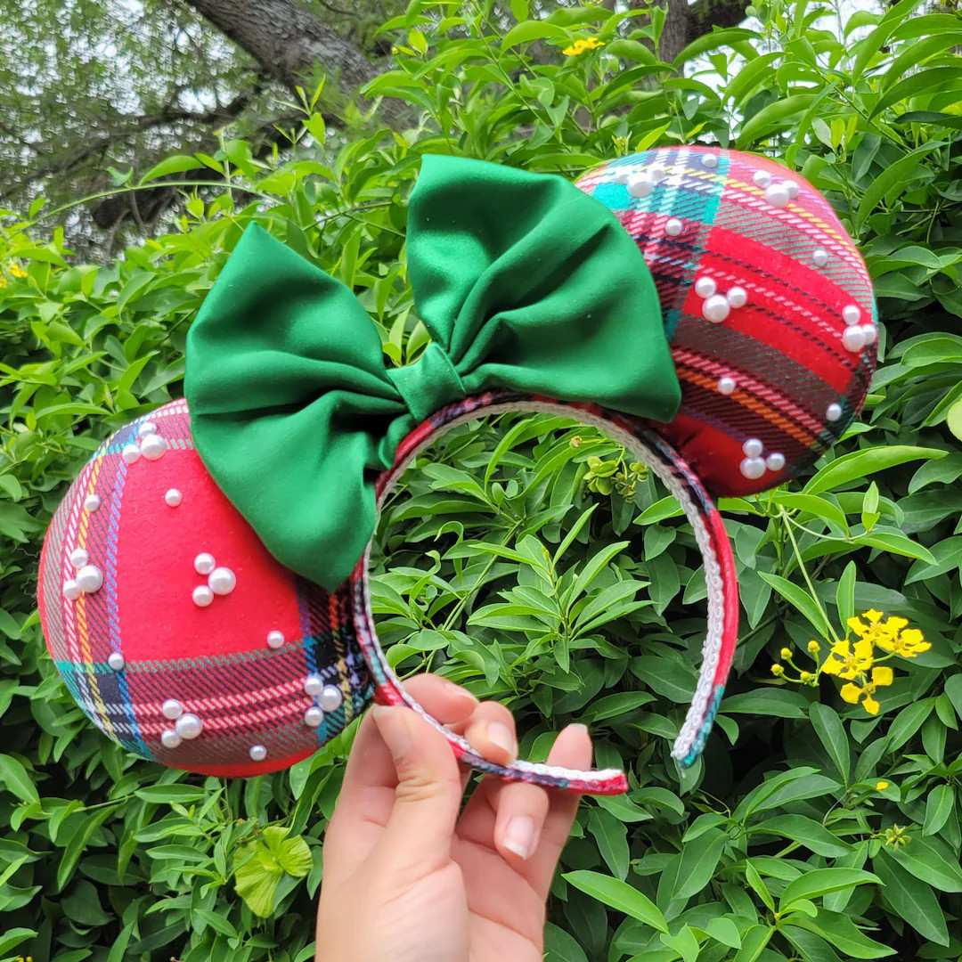 Christmas Pearl Mouse Ears: Holiday Headband with Bow | Etsy (US)