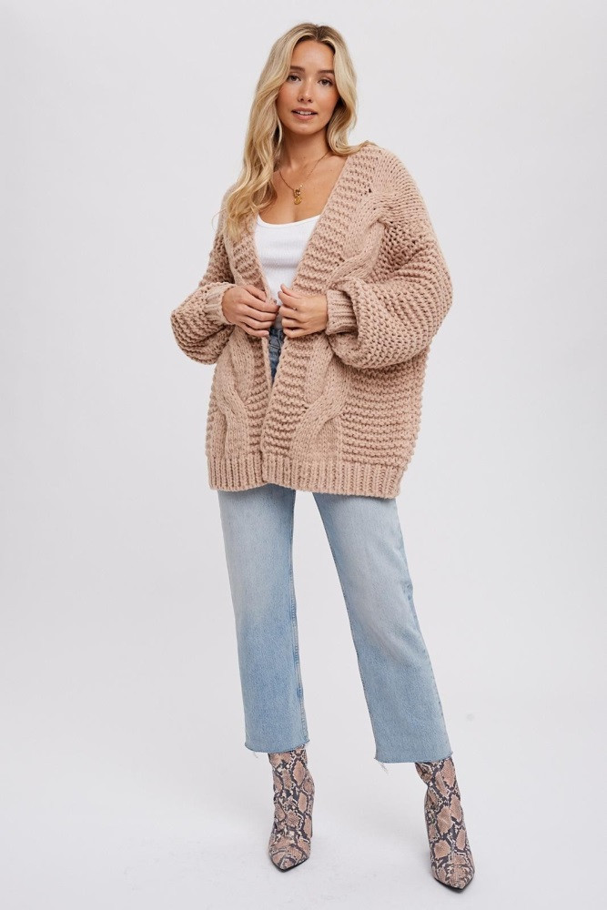 Beige Chunky Knit Cardigan | PinkBlush Maternity
