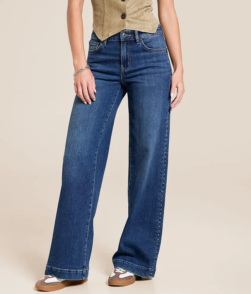 Olivia Mid-Rise Studded Wide Leg Stretch Jean | Buckle