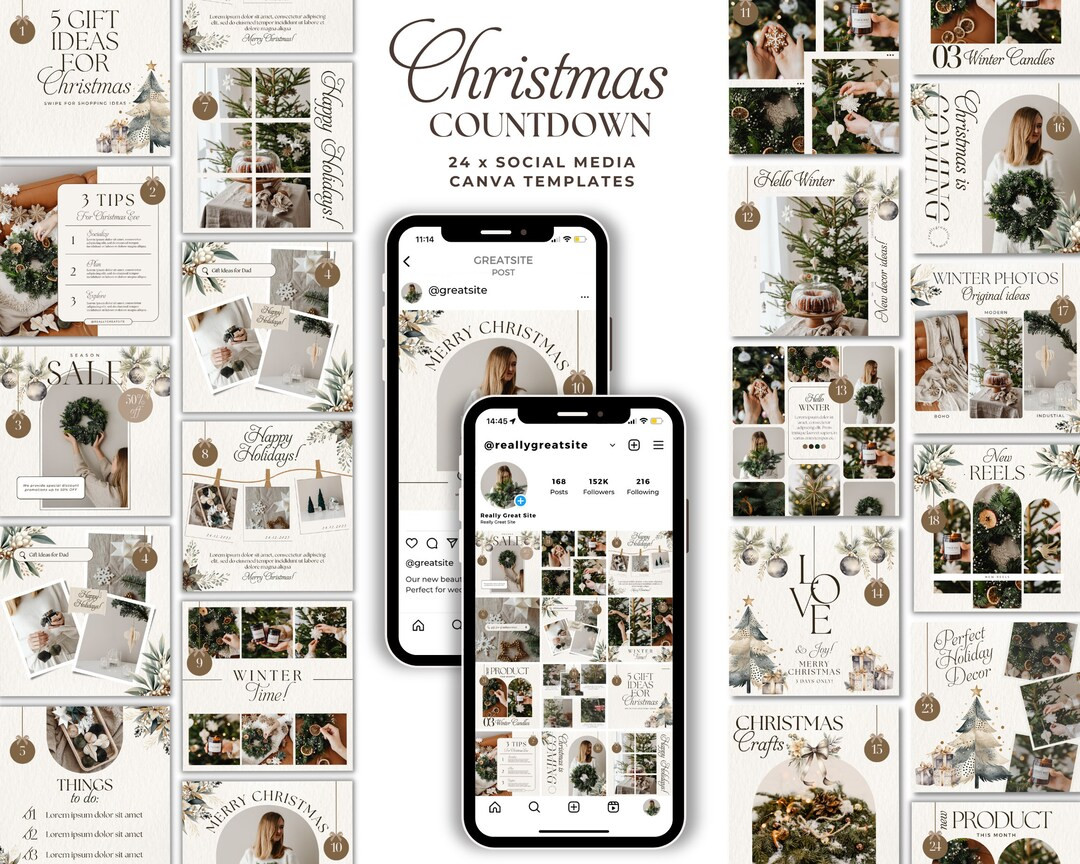 Christmas Instagram Post Templates / Holiday Social Media Templates / Watercolor Advent Calendar ... | Etsy (US)