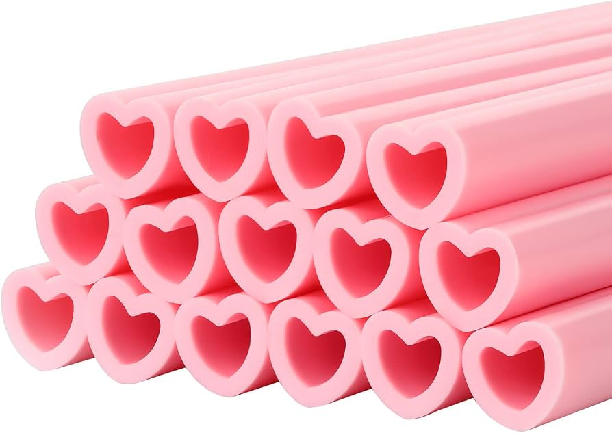 Jutom 25 Pack Valentine Heart Shaped Straws Silicone Heart Straws 9.8 Inch Reusable Heart Straws ... | Amazon (US)
