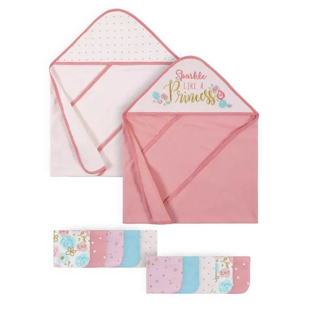 Gerber Baby Girl Hooded Towels & Washcloths Set, 12-Piece - Walmart.com | Walmart (US)