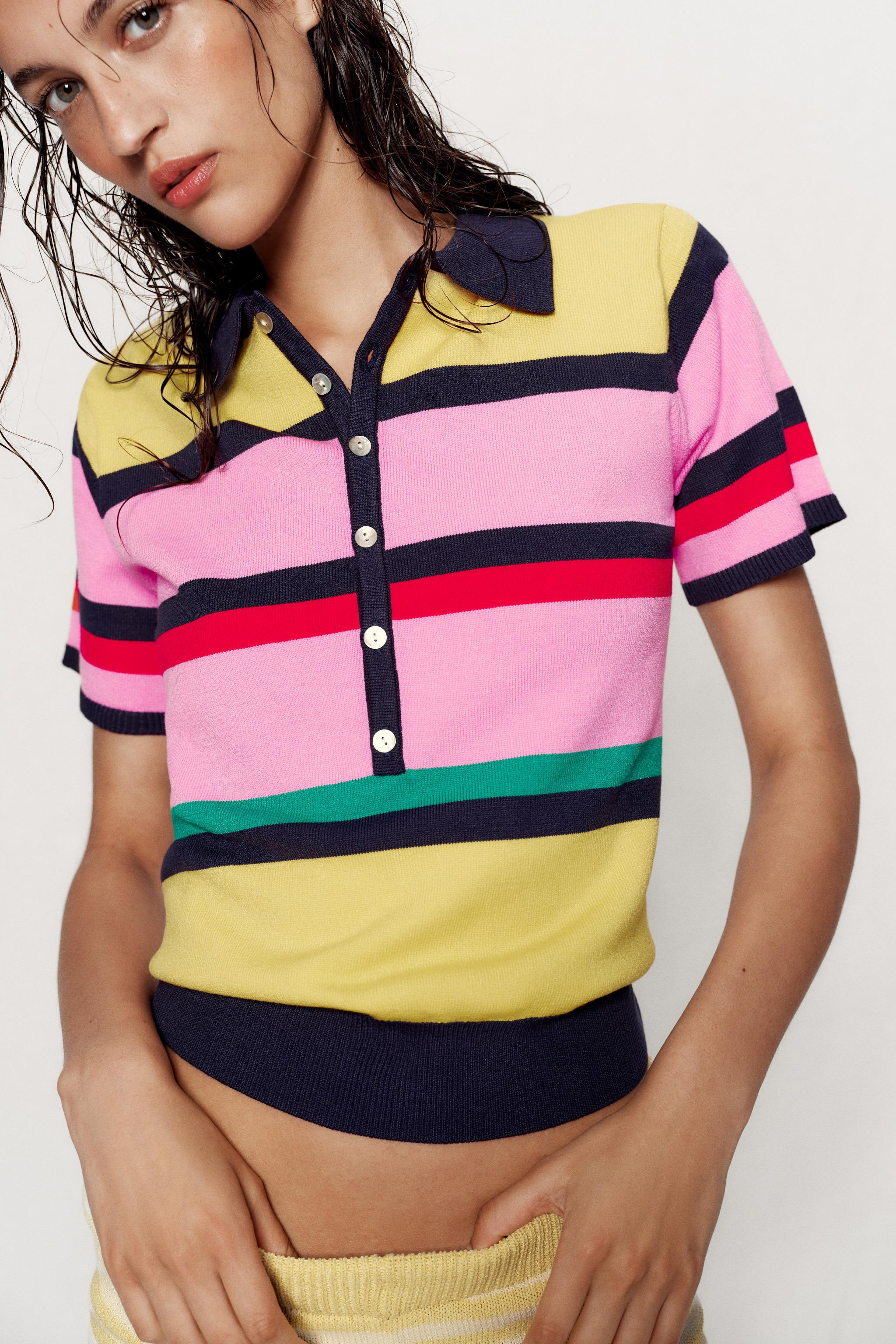STRIPED KNIT POLO TOP | Zara US
