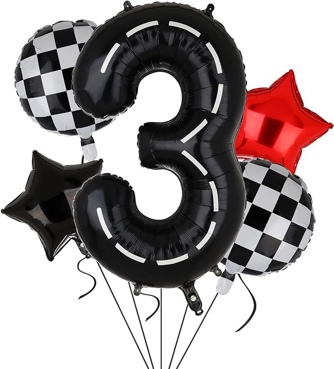 Race Car Birthday Balloons 40 Inch Racetrack Number Balloon 3 Black Boys 3st Birthday Race Car Th... | Amazon (US)